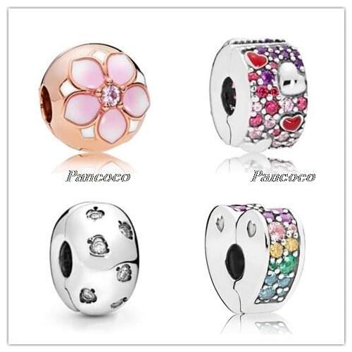 925 Sterling Silver Magnolia Bloom Rose Clip Beads Charms Fit Women Pandora Charms Bracelets & Necklace Jewelry