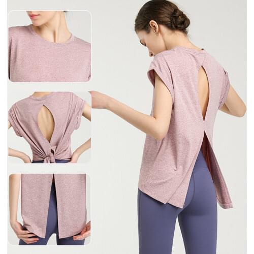 Short-sleeved quick-drying sportswear T-shirt summer yoga clothes loose beauty back tops running fitness clothes women