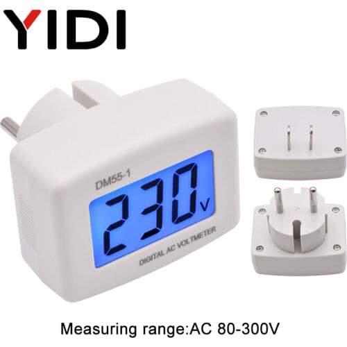 AC 110V 220V LCD Digital Voltmeter, DM55-1 Voltage Tester Detector Meter EU/US Plug Volt Power Monitor with Blacklight Panel