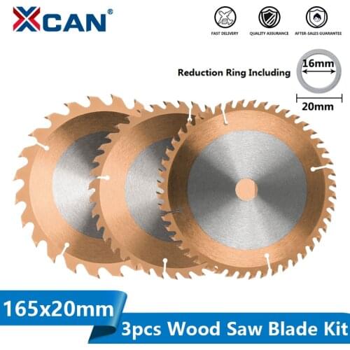 XCAN 3pcs 165mm Circular Saw Blade 24T,40T,48T TiCN Coated TCT Saw Disc For Cutting Wood Plastic Acrylic Wood Cutting Disc