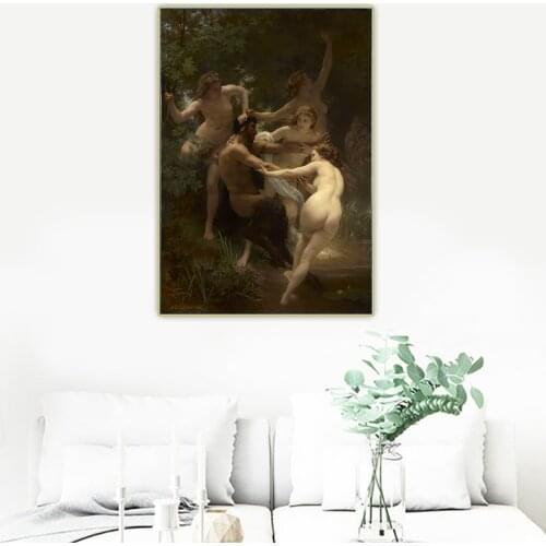 Citon William Adolphe Bouguereau《Nymphs and Satyr》Canvas Oil Painting Artwork Poster Picture Wall Decor Home interior Decoration