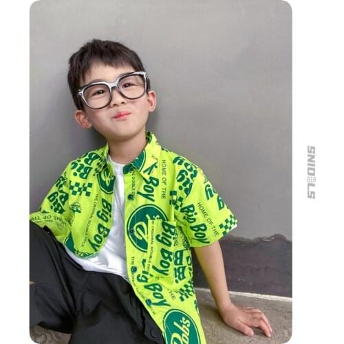 Kids Clothing Toddler Boys Short Sleeve Shirts 2021 Summer New Fashion Print Blouse for Boy 2-9 Y Baby Casual Cotton Shirts Tops