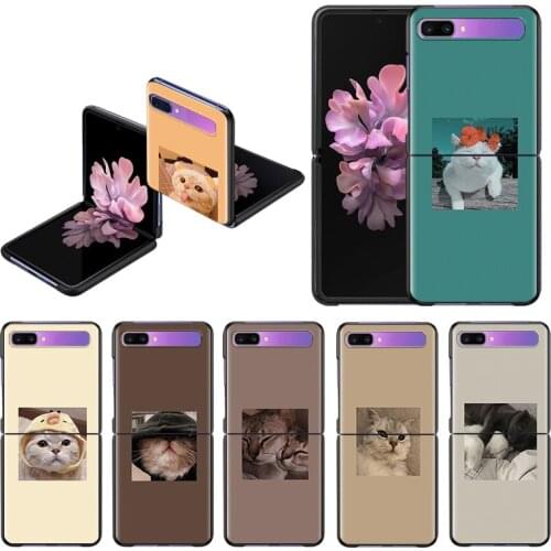 Mobile Phone Bag Case For Samsung Galaxy Z Flip 6.7" Black Hard PC Cover Cute Cat Pattern Art ZFlip 5G Segmented Protect Capa
