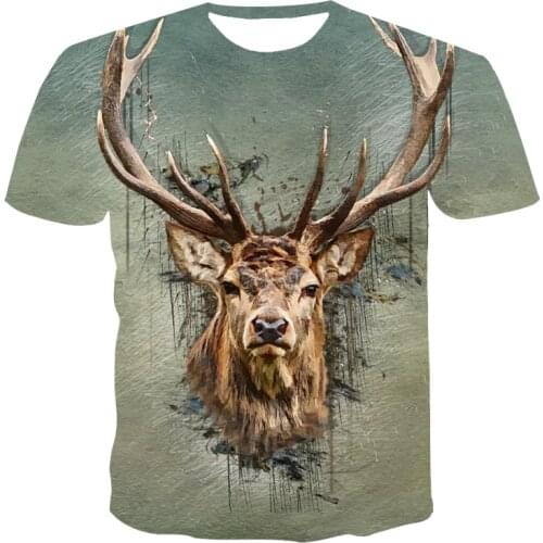 Deer T-shirt 3d print Animal T-shirts Mens outdoor sports hunting T-shirt popular deer hunting short sleeve Women Funny T-shirt