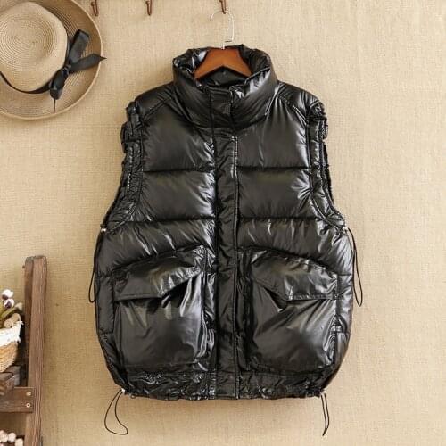 Plus Size Vest For Women Sleeveless Can Stand Up Collar Lapel Zipper And Pocket Coat In Winter Plus Large Size Coat For Fatwomen