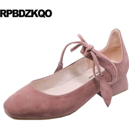Fashion shoes brand square toe pink ladies chunky genuine leather 2019 customized nude pumps low heels thick suede block italian