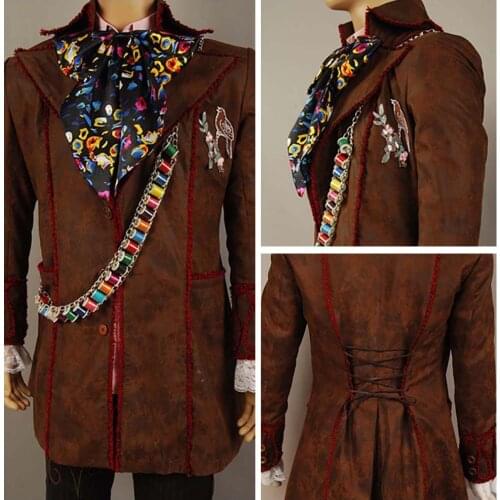 Alice cosplay In Wonderland Johnny Depp Costume Mad Hatter Cosplay Costume Whole Set For Adult Men