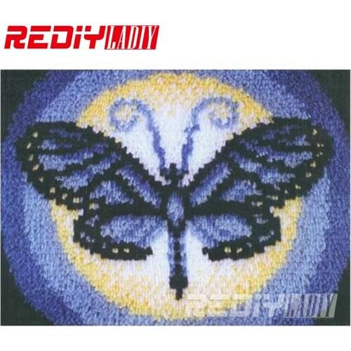 Hot Latch Hook Rug Kits DIY Needlework Unfinished Crocheting Rug Winter Yarn Cushion Mat Butterfly Sets for Embroidery Carpet