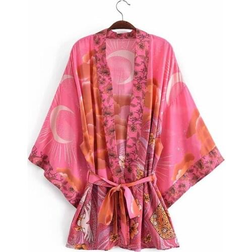 Print Bikini Cover Up Summer 2021 New Loose Bandage Sun Protection Bat Sleeve Brazilian Beach Dress Coverups for Women Kimono