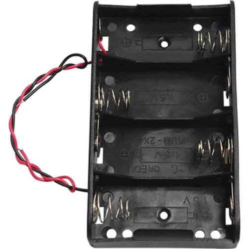 MasterFire 500pcs/lot Black C Size 4 x 1.5V DIY Battery Holder Storage Box Case 4 Slots Batteries Holder Cell Cover with Wires
