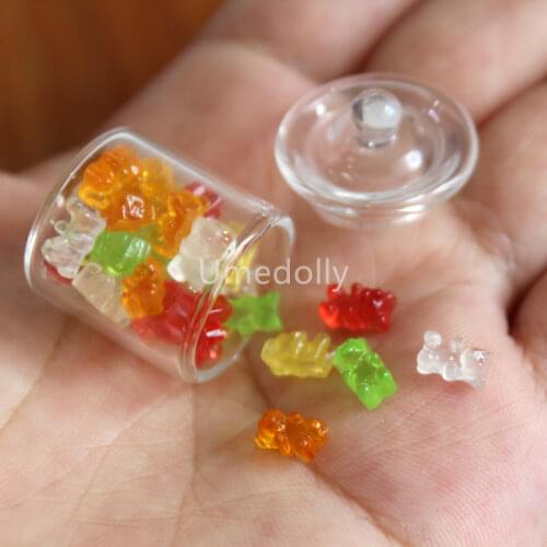 1/6 Scale Cute Mini Glass Candy Jar Mini Bear Jelly Drops Simulation Miniature Dollhouse Food for Barbies Blyth Doll Kitchen Toy