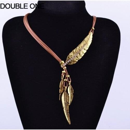 Fashion Leaves Tassels Necklace Leather Rope Statement Fine Jewelry for Women Gift