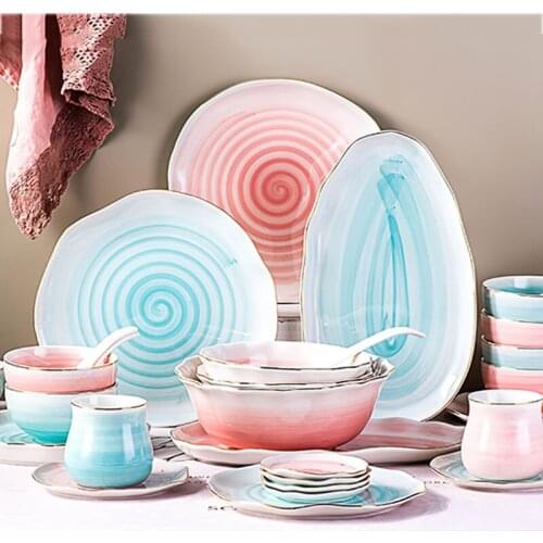 Bowls and plates set large soup bowls household cute Korean one-person tableware set free chopsticks couple breakfast plate