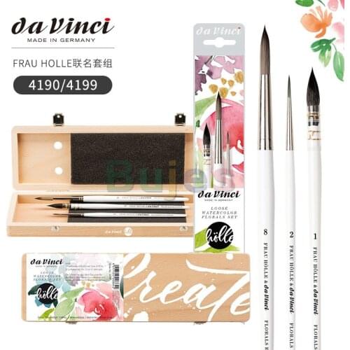 Da vinci Frau Holle 4190/4199 FLORALS EDITION watercolor brushes set,Synthetic fiber size 2 and 8,Squirrel hair size 1