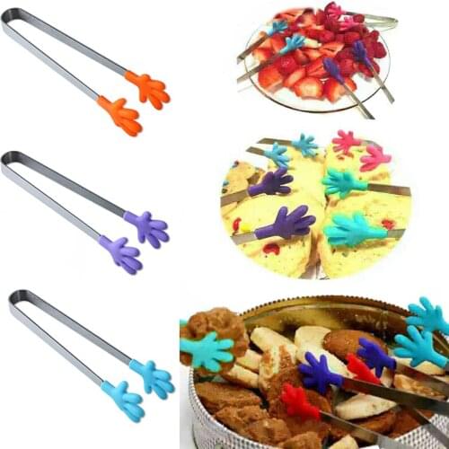 Small Kitchen Turner Palm Shape Food Tong No-slip Mini Non-stick Stainless Steel Kitchen Tong Bread Tong Serving Tong BBQ Tool