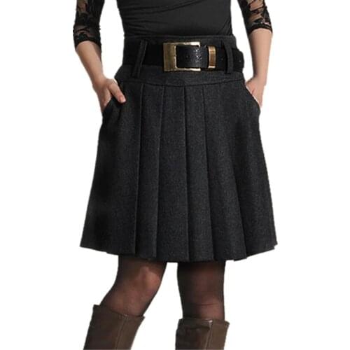 New 2021 Autumn Winter Women Woolen Skirt Fashion Female High Waist Pleated Skirt Casual Midi skirt Skirts Womens S500