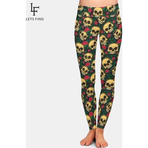 New Arrival Skull and Rose Print High Waist Women Leggings Fashion Elastic Milk Silk Plus Size Sexy Leggings Woman Pants