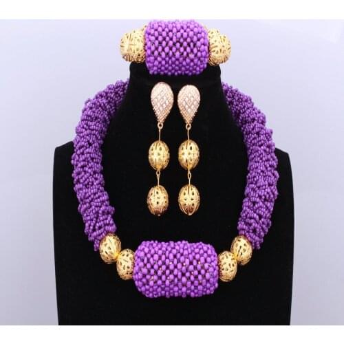 Wholesale Purple Jewelry Set Big Luxury Nigerian Wedding Beads Handmade Crystal 2018 Fashion Jewelry Set Ball Free Shipping