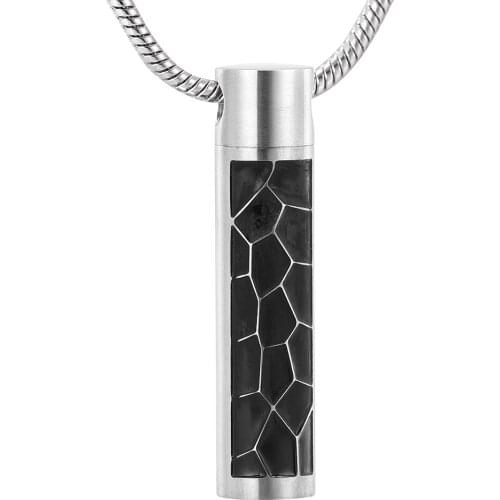 IJD11930 Stainless Steel Black Pattern Cylinder Cremation Memorial Pendant for Ashes Urn Keepsake Souvenir for Men Jewelry