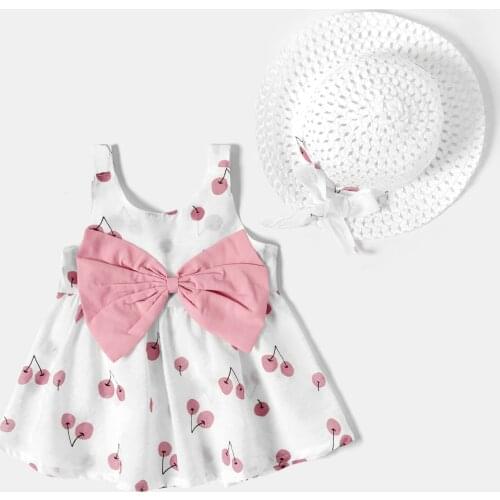 PatPat 2-piece Baby / Toddler Fruit Apple Cherry Allover Bow Decorative Dress and Hat Set