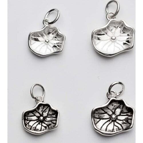 100% 925 Sterling Silver Lotus Leaf Dangle Charms 12mm 14mm Craft Handmade Pendants Charms For Women Jewelry Making Findings