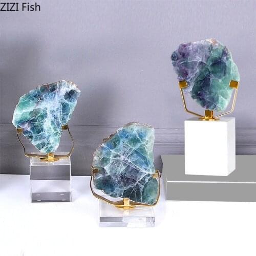Natural Fluorite Sculpture Crystal/marble Base Crafts Ornaments Living Room Decoration Artwork Furnishings Modern Home Decor
