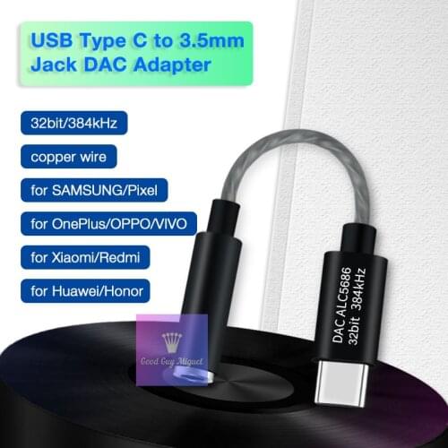 USB Type C to 3.5mm Earphone Jack DAC Adapter 32bit 384KHz Realtek ALC5686 USB to 3 5 for SAMSUNG Redmi Huawei Honor Pixel Win10