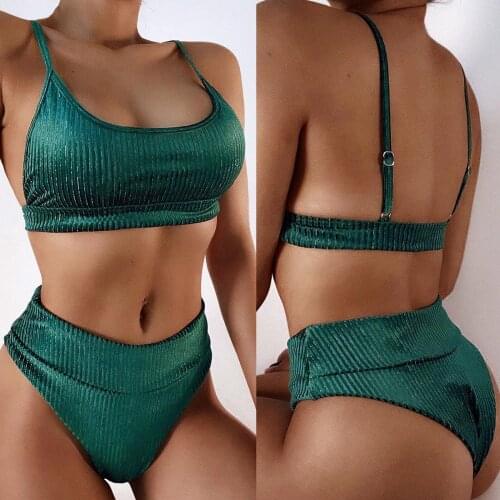 Pure color simplicity adjustable crochet bikini Womens Swimwear Sexy Printing Halter Bandage Split Swimsuit Beachwear Set F4