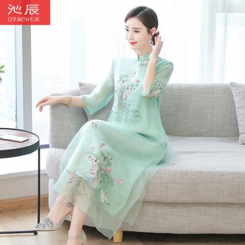 Woman Dress Summer Cheongsam Dress Summer New Embroidered Long Dress Large Size Womens Clothing Vestido De Mujer