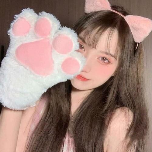 1Pc Japanese Style Cute Plush Cat Paw Gloves Anime Cosplay Props Fluffy Paw Gloves Mittens