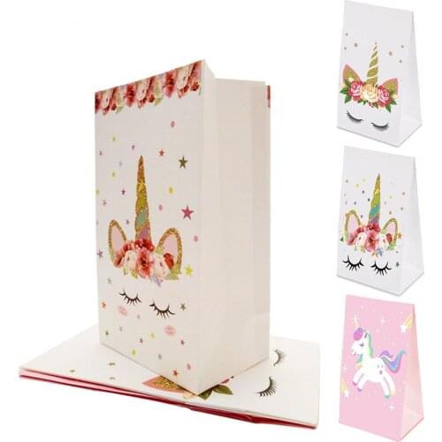10PCS White/Pink Unicorn Paper Bag DIY Unicorn Birthday Party Decoration Kids Unicorn Gift Bag Wedding Favors And Gifts Supplies