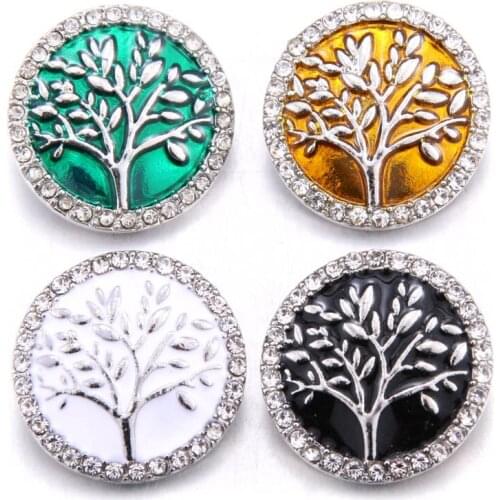 10pcs/lot Mix Tree Of Life 18MM Snap Button Jewelry Rhinestone Fit Snap Bracelet Bangle Earrings Necklaces DIY Snap Jewelry