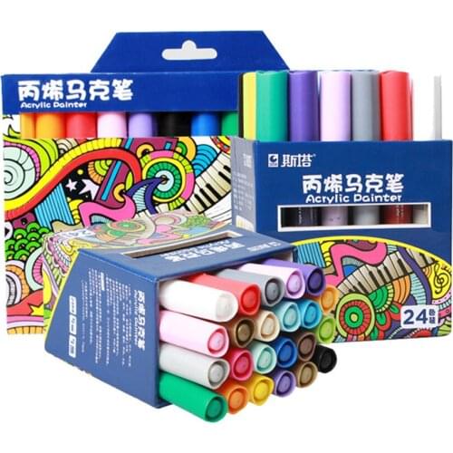 12 24 Colors/Set STA Acrylic Permanent Paint Marker pen for Ceramic Rock Glass Porcelain Mug Wood Fabric Canvas DIY Painting
