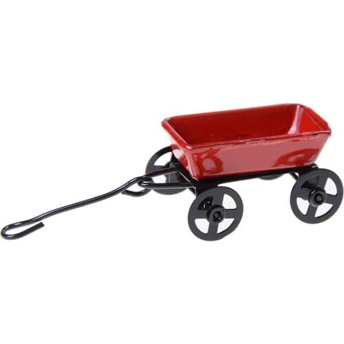 2020 New Cute Dollhouse Miniature Garden Metal Cart Red Furniture Toys Pretend Play Classic Doll House Decoration Gift Kids 1:12