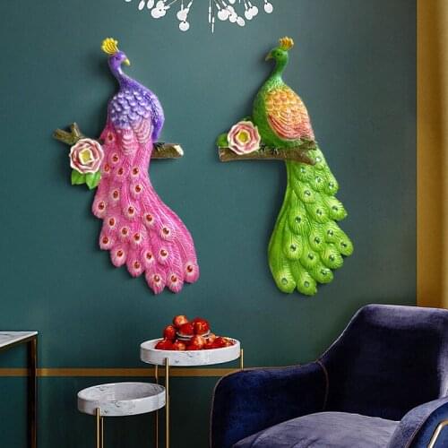 American Resin Simulation Animal Peacock Wall Decoration Creative Living Room Bedroom Sculpture Ornaments Home Decor Accessories