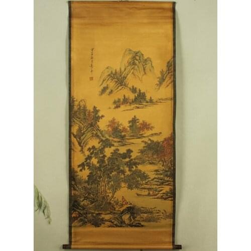 Antique painting traditional Chinese Mountains and trees painting scroll painting,old paper painting