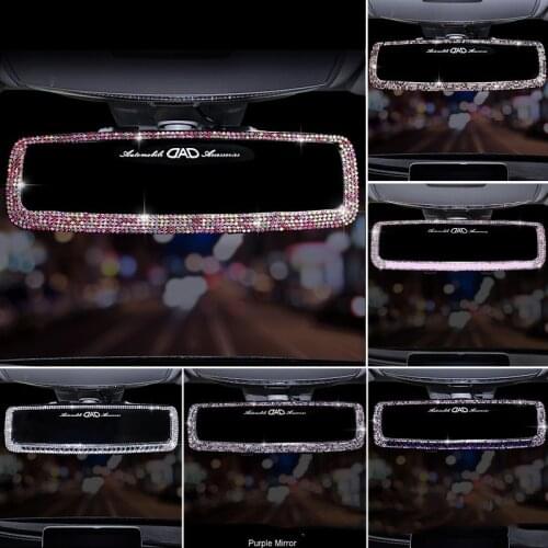 Diamond-encrusted Car Mirror Interior Rearview Mirror Universal Auto Rear View Mirror Auto Accessories for Car SUV Van Truck