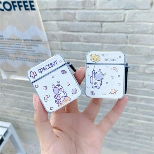 Space astronaut sheepskin Earphone Cover For Apple AirPods 1 2 3 Pro Square wireless bluetooth headset leather case coque