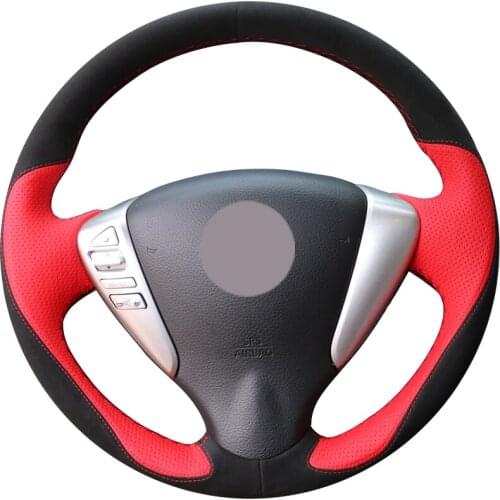 Black Suede Red Leather Car Steering Wheel Cover for Nissan Tiida Sylphy Sentra Versa Note 2014-2017