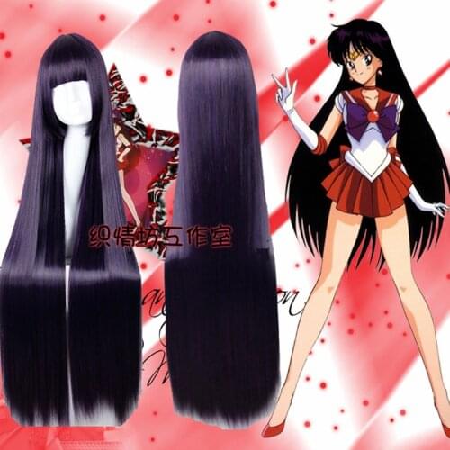 100cm Sailor Moon Sailor Mars Rei Hino Long Straight Heat Resistant Synthetic Hair Cosplay Wig + Free Wig Cap