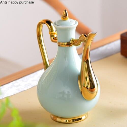 Celadon Ceramics Home Outline In Gold Flagon Country Style Creative Porcelain Flagon Drinkware Retro Court Style Hip Flasks