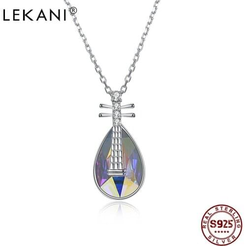 LEKANI S925 Sterling Silver Classical Pipa Modelling Pendant Necklace Irregular Austria Crystal Women Fall Fine Jewelry