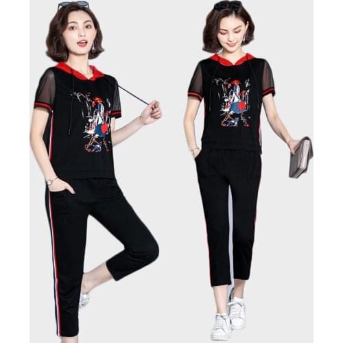 Top selling product in 2020 Tracksuit large size Lady clothes set printing summer Sporting suit female Women hoodie + pants 74