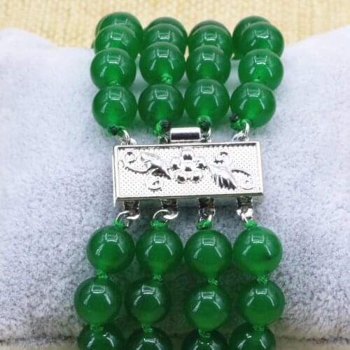 Fashion Malaysia natural green stone chalcedony jades 8mm round beads 4 rows strand bracelets women gifts jewelry 7.5inch B3172