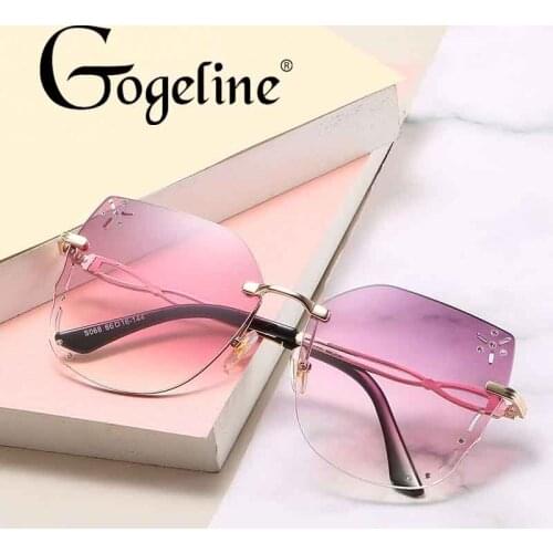 Fashion Cat Eye Rimless Sunglasses Women Men Butterfly Luxury Brand Design Sexy Metal Diamond Square Sun Glasses For Female