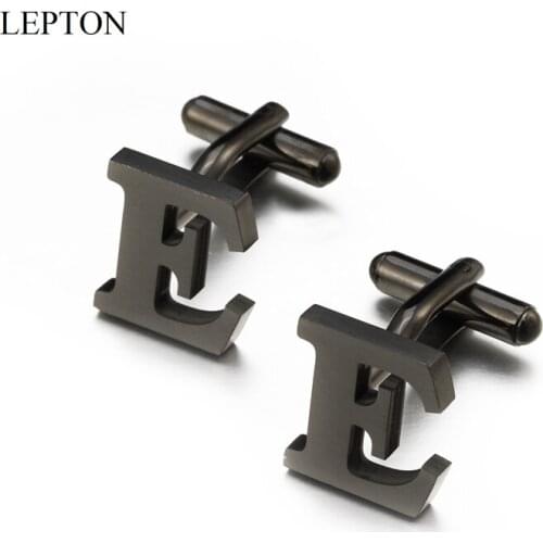 Lepton Stainless steel Letters D Cufflinks for Mens Black & Silver Color Letters E of alphabet Cuff links Men Shirt Cuffs Button