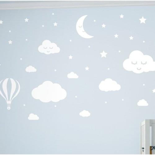 Sky Sticker Set for Nursery Decoration containing Vinyl Cloud Stickers, Hot Air Balloon Stickers and Moon and Stars Sticker 2340