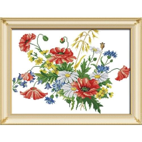 Flower DIY Cross Stitch kits, Embroidery Kits Craft Needlework, flowers blooming 14CT Printed pattern Canvas Home Decoration