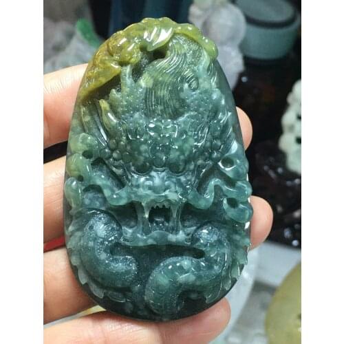 Natural Myanmar jade A HandCarved dragon jadeite jade emperor jade green jade pendant jade necklace pendants jewelry necklaces