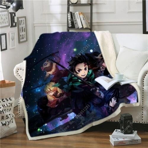 New Devils Blade Anime Home Textile Demon Slayer Kimetsu No Yaiba Kamado Tanjirou Nezuko Double Sherpa Down Blanket Bedding